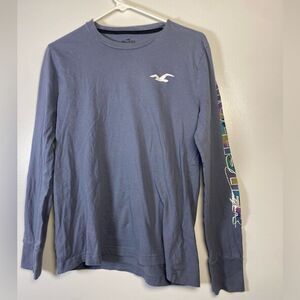 Hollister Men's Blue Long Sleeve Tee with Logo
